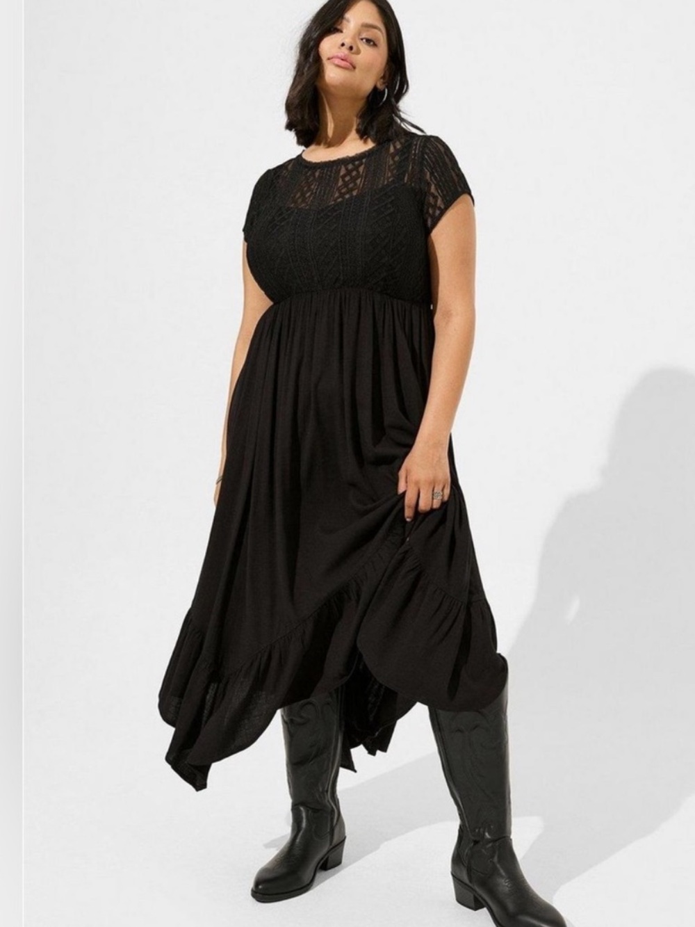 torrid Black Lace High-Low Midi Dress